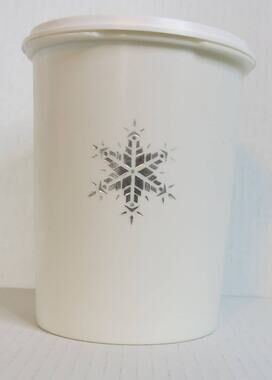 VINTAGE TUPPERWARE Snowflake Canister Press Sunburst Lid White Silver 811-13
